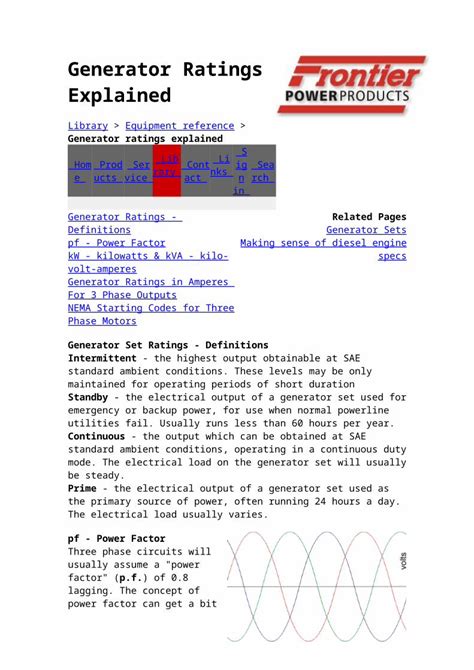 Generator Ratings Explained .